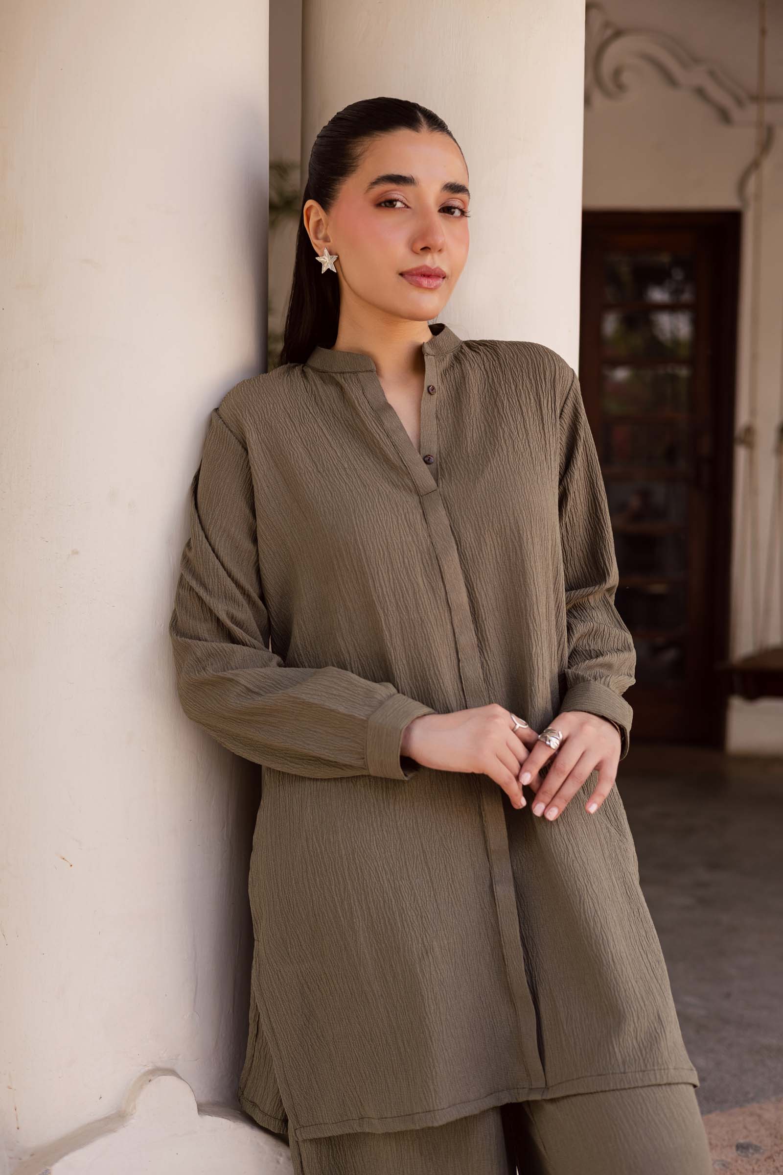 2PC Textured Dress-SP-Sage Green