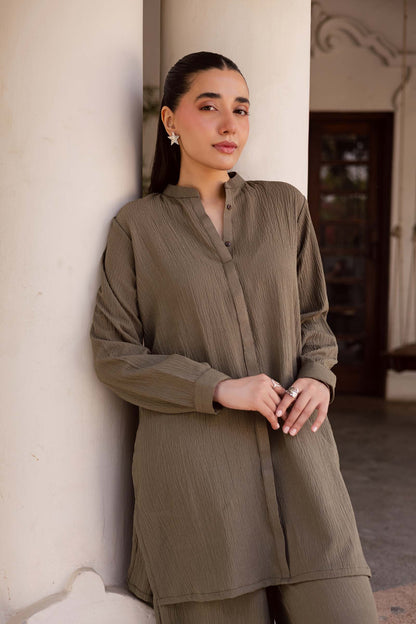 2PC Textured Dress-SP-Sage Green