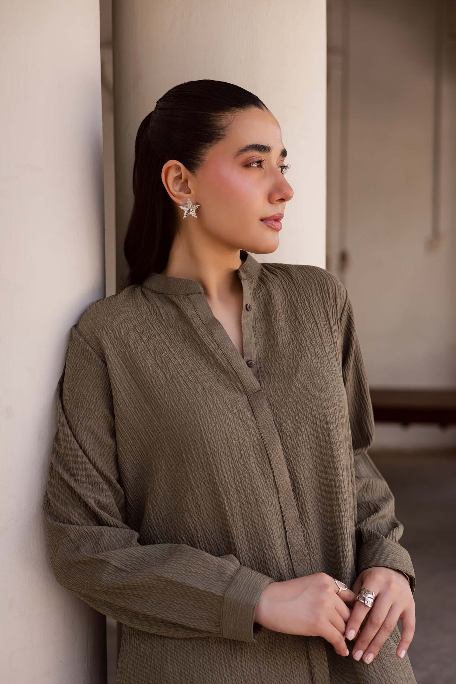 2PC Textured Dress-SP-Sage Green