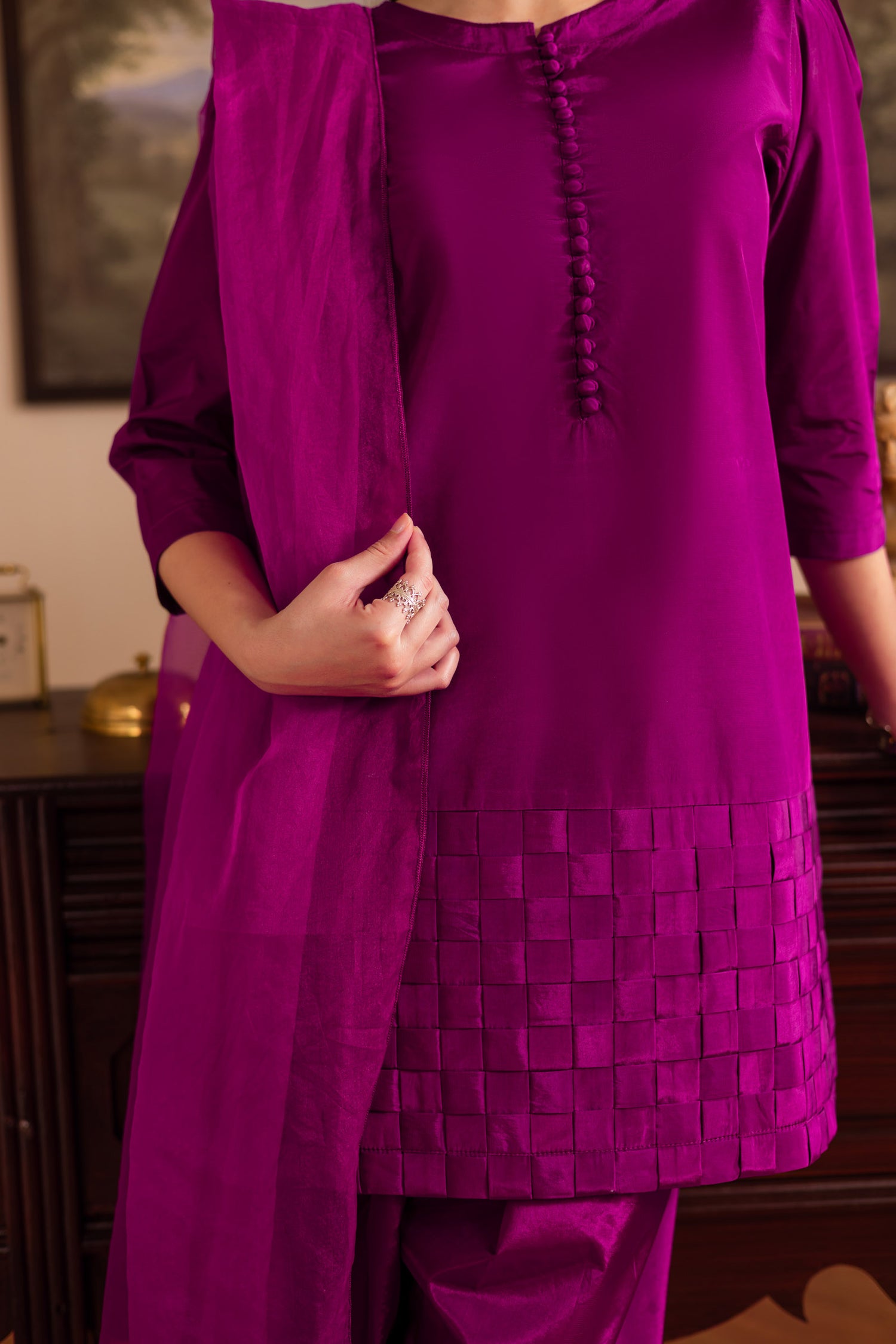 3PC Luxury Solid Silk Dress LSS - Plum