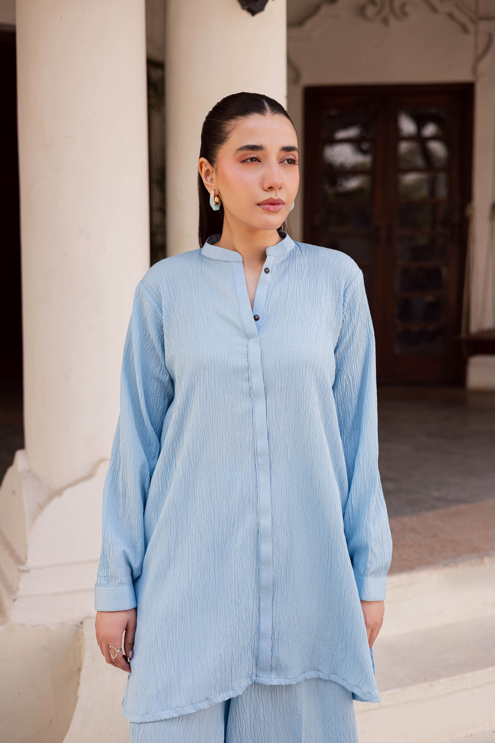 2PC Textured Dress-SP-Ice Blue