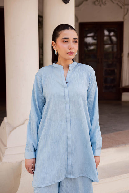 2PC Textured Dress-SP-Ice Blue