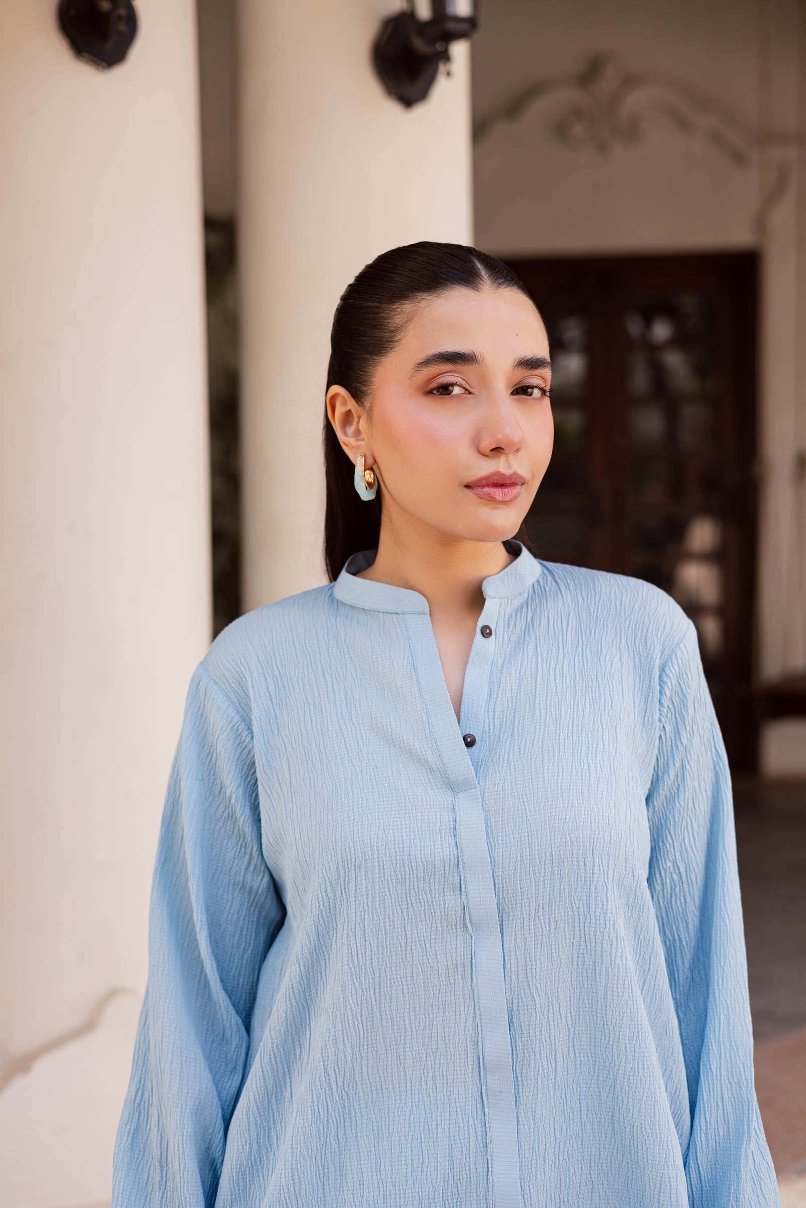 2PC Textured Dress-SP-Ice Blue