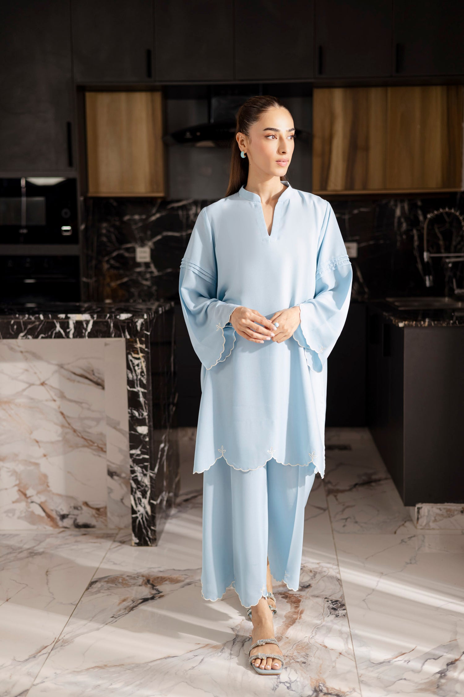 Embroidered Solid 2PC Dress - SP-04 Ice Blue