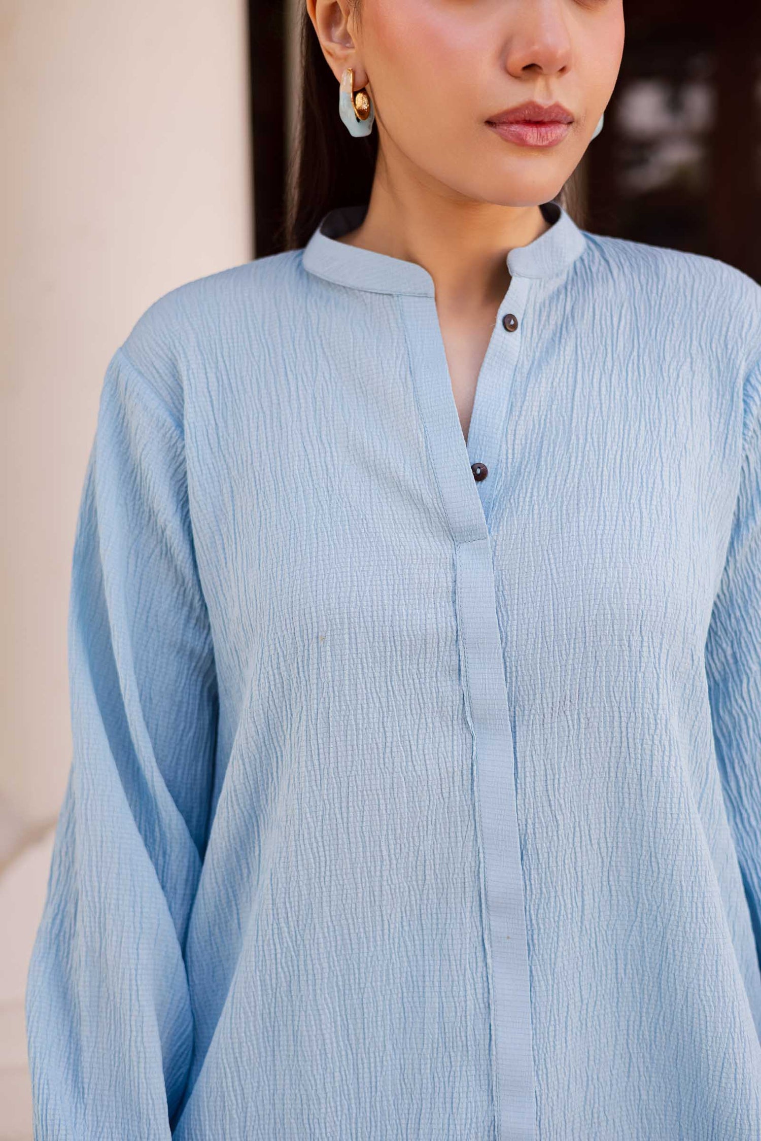 2PC Textured Dress-SP-Ice Blue