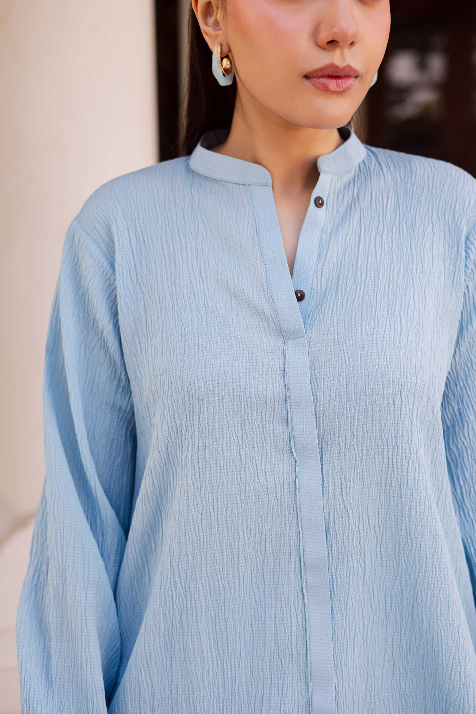 2PC Textured Dress-SP-Ice Blue