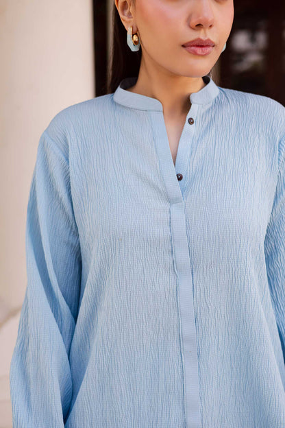 2PC Textured Dress-SP-Ice Blue