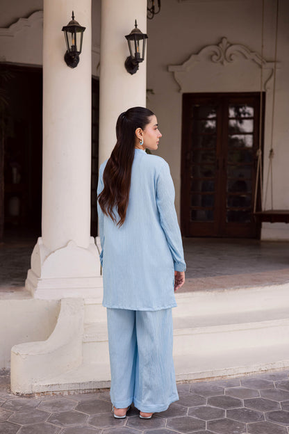 2PC Textured Dress-SP-Ice Blue