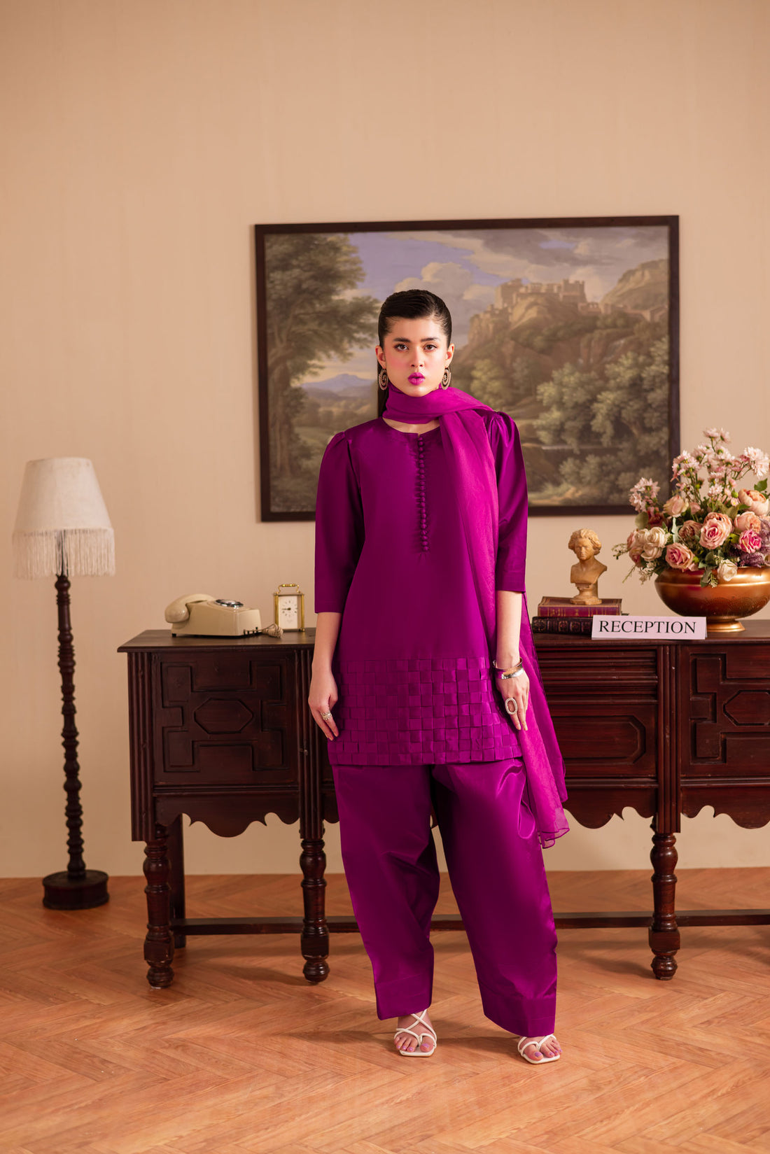 3PC Luxury Solid Silk Dress LSS - Plum