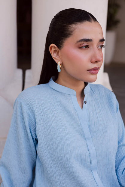 2PC Textured Dress-SP-Ice Blue