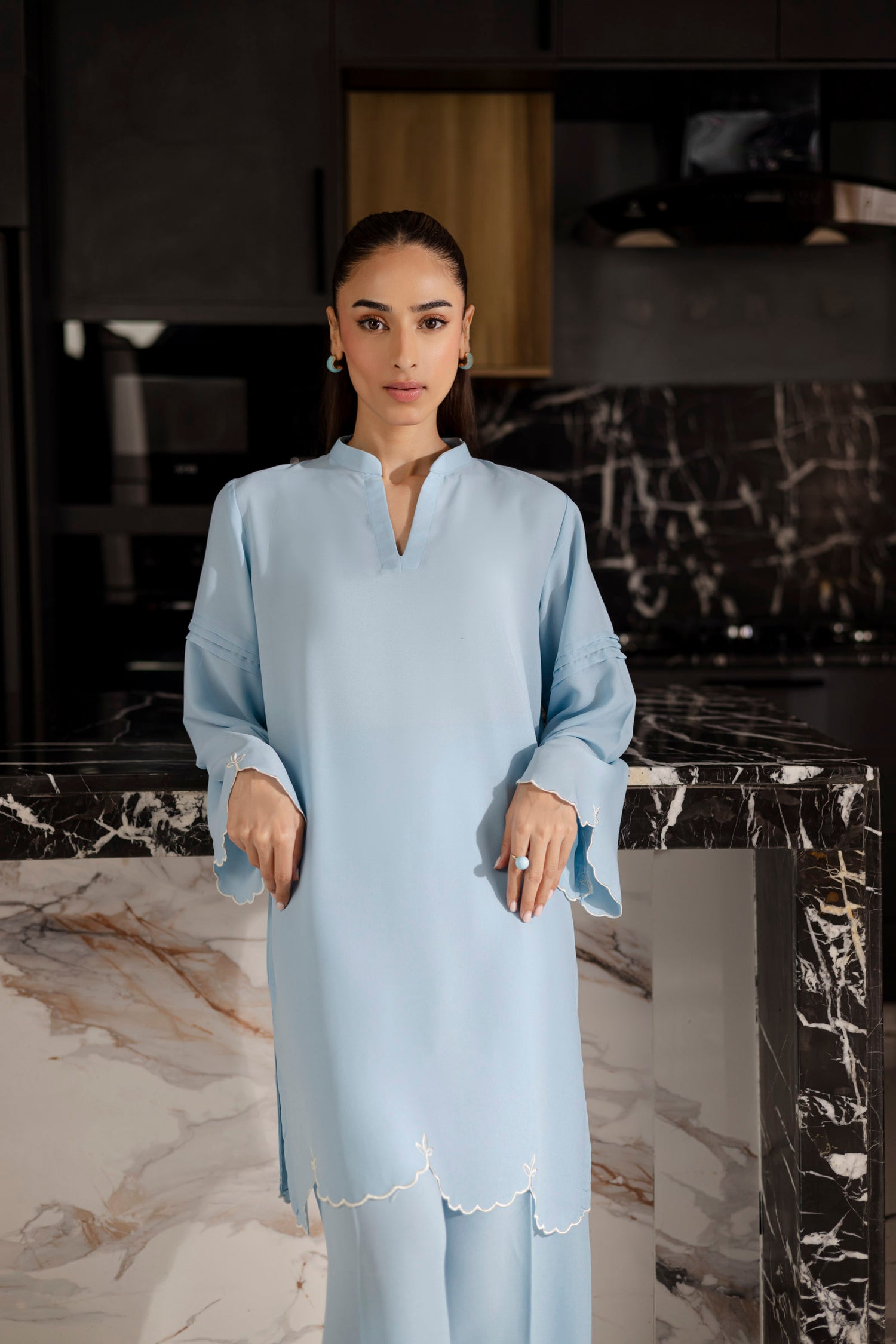 Embroidered Solid 2PC Dress - SP-04 Ice Blue