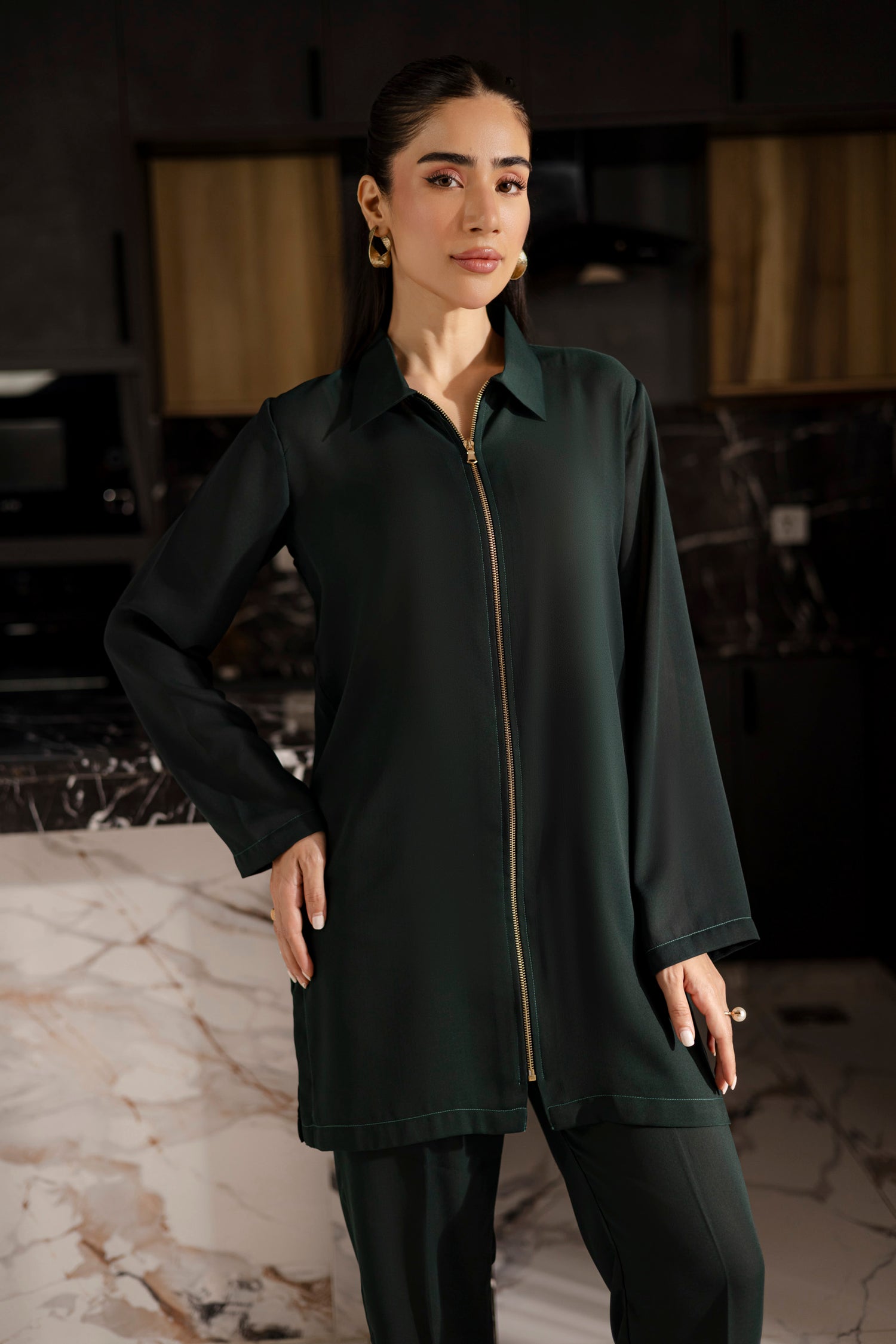 Solid 2PC Dress - SP-08 Emerald Green