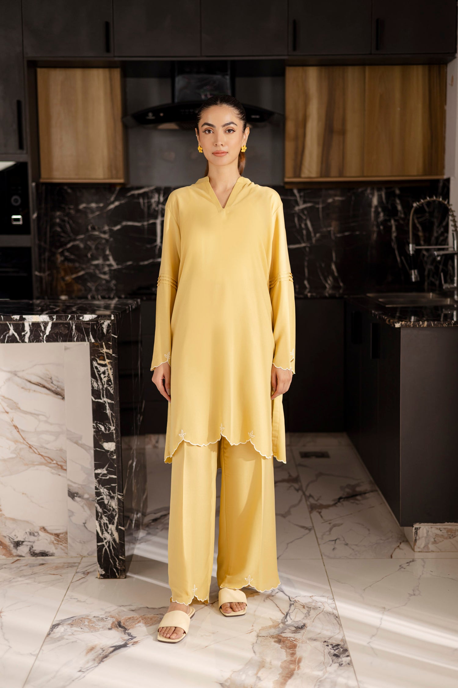 Embroidered Solid 2PC Dress - SP-04 Butter Yellow