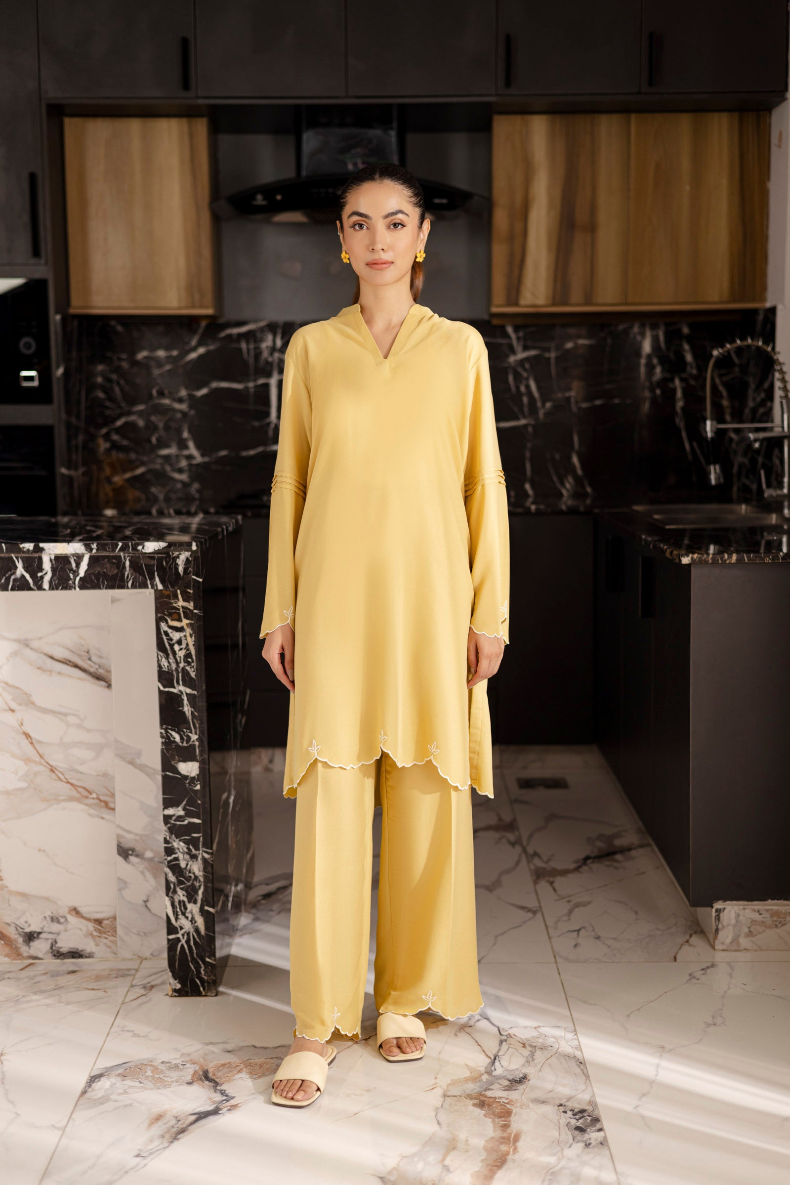 Embroidered Solid 2PC Dress - SP-04 Butter Yellow