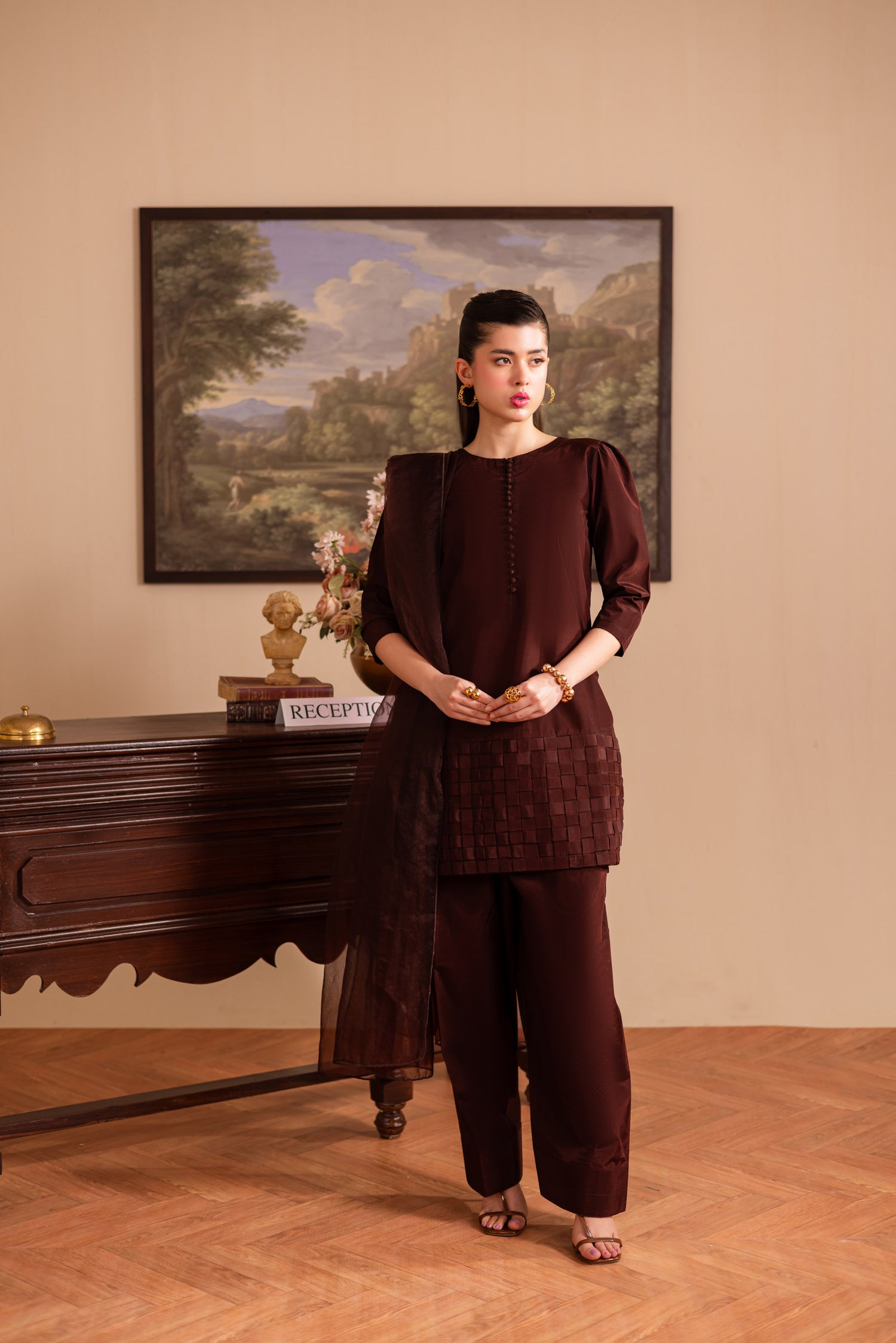 3PC Luxury Solid Silk Dress LSS - Chocolate Brown Silayi Pret 3PC Luxury Solid Silk Dress LSS - Chocolate Brown Silayi Pret