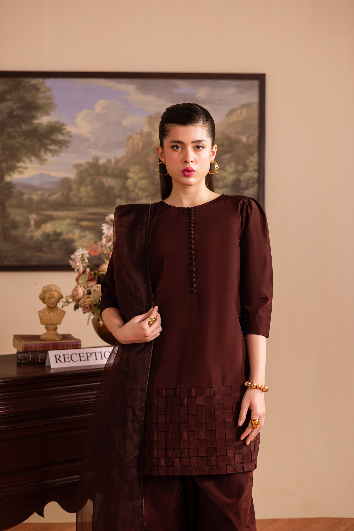 3PC Luxury Solid Silk Dress LSS - Chocolate Brown