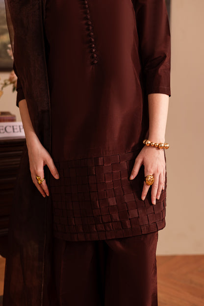 3PC Luxury Solid Silk Dress LSS - Chocolate Brown