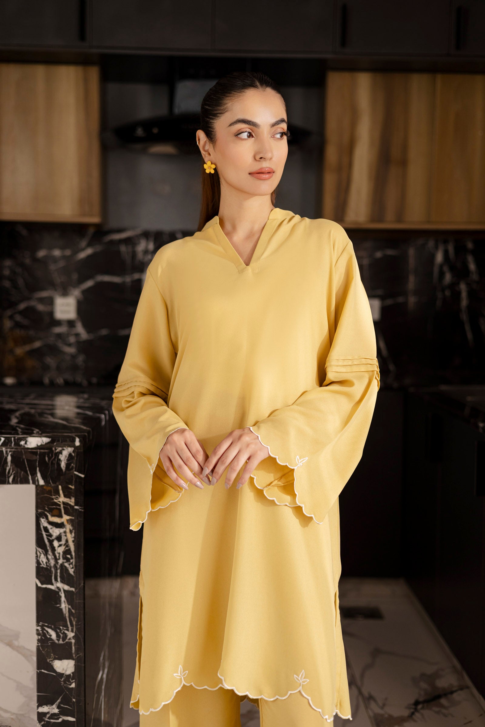 Embroidered Solid 2PC Dress - SP-04 Butter Yellow