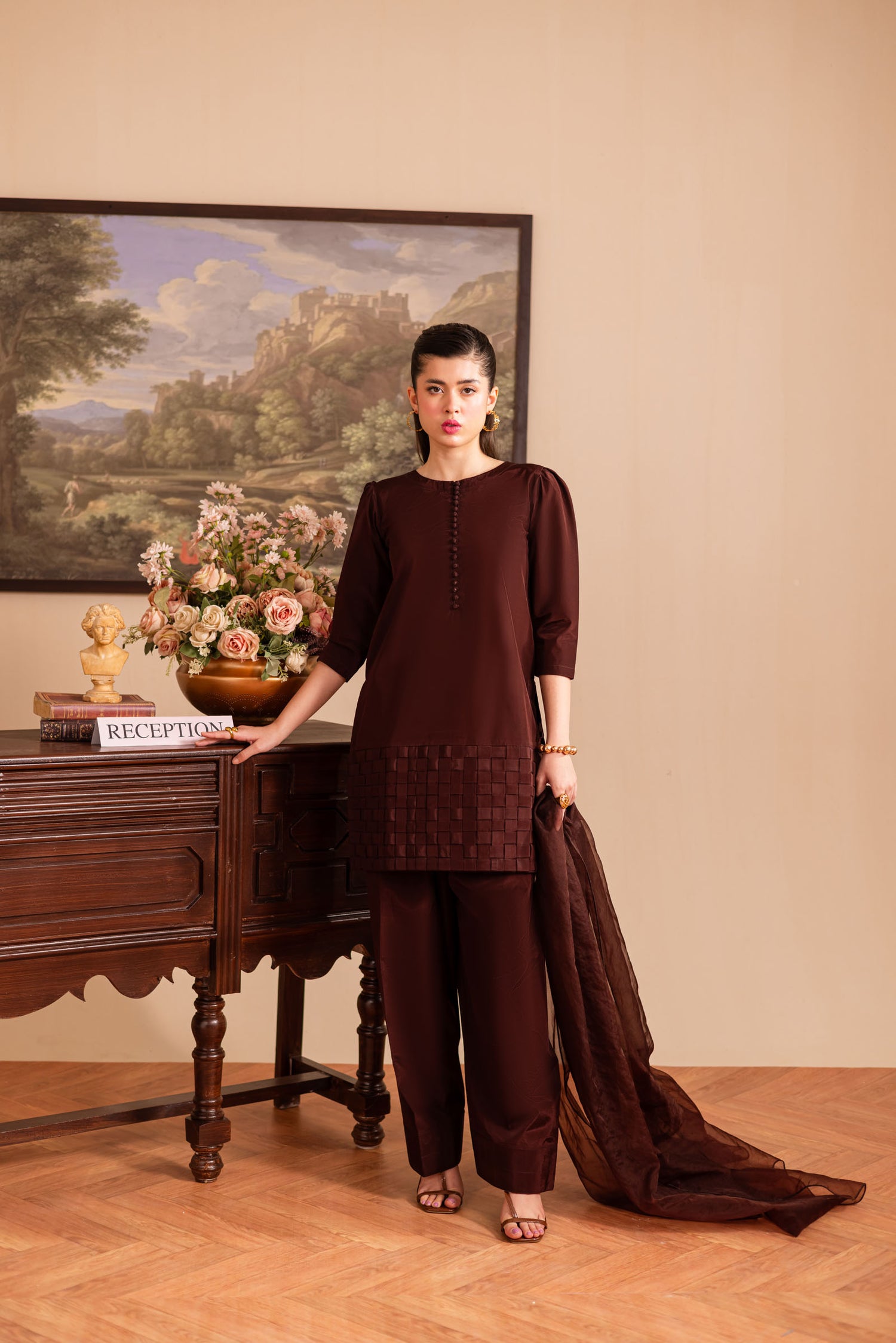 3PC Luxury Solid Silk Dress LSS - Chocolate Brown