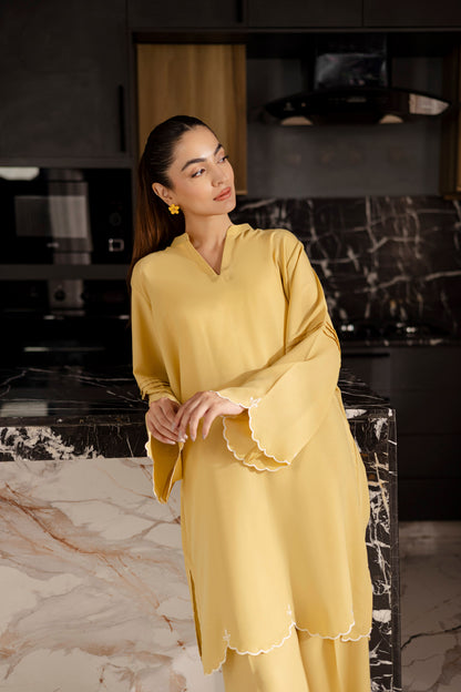 Embroidered Solid 2PC Dress - SP-04 Butter Yellow