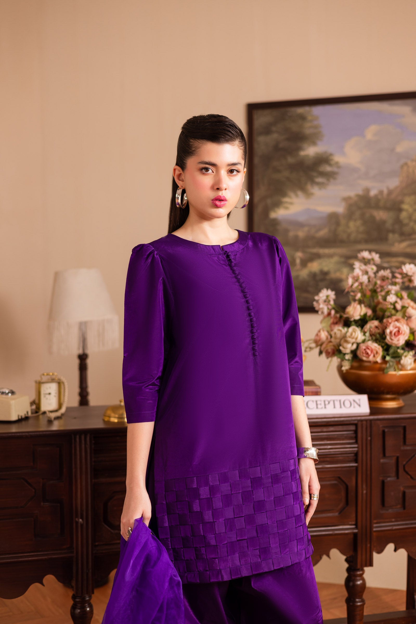 3PC Luxury Solid Silk Dress LSS - Purple