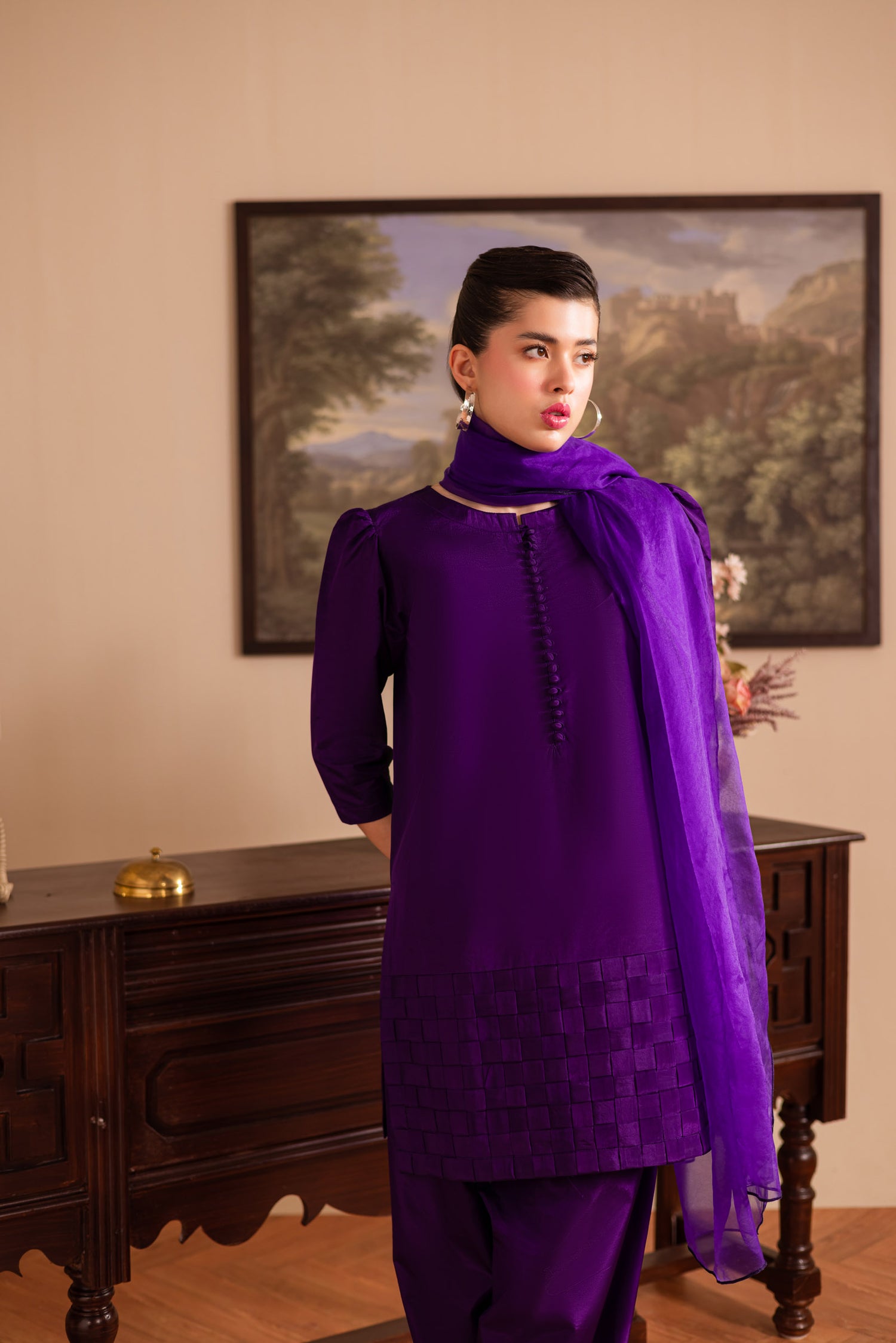 3PC Luxury Solid Silk Dress LSS - Purple