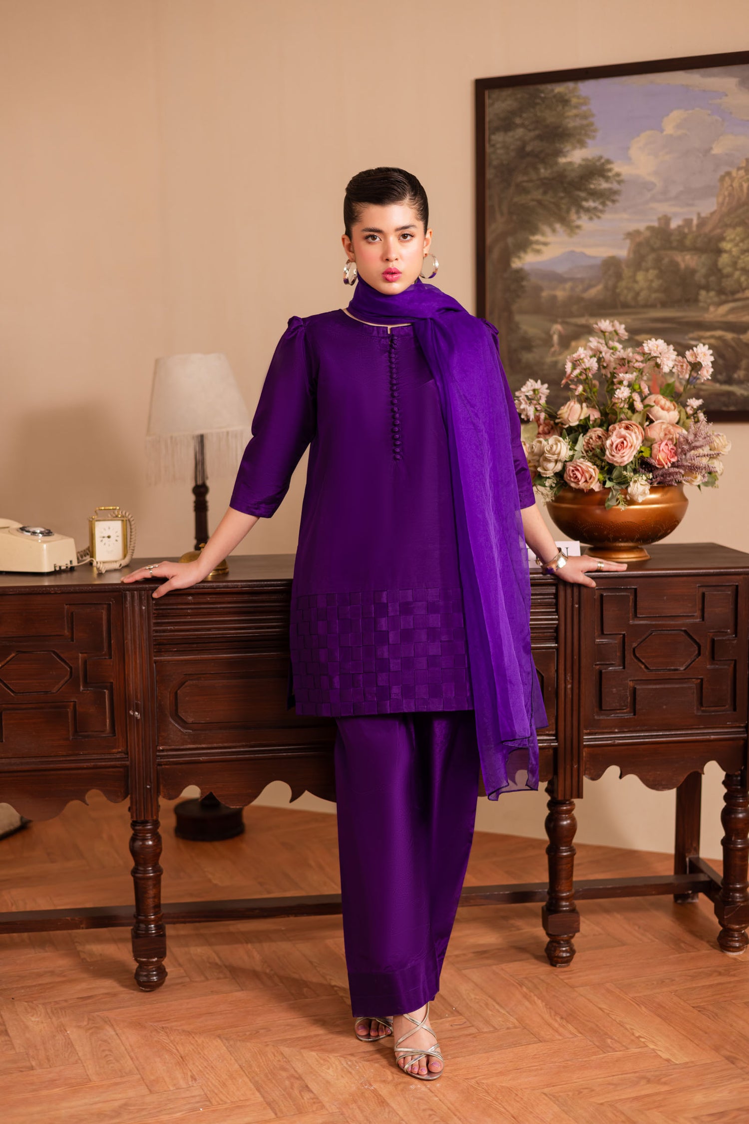purple silk dress pakistani Satin Purple Designer Pakistani Suit