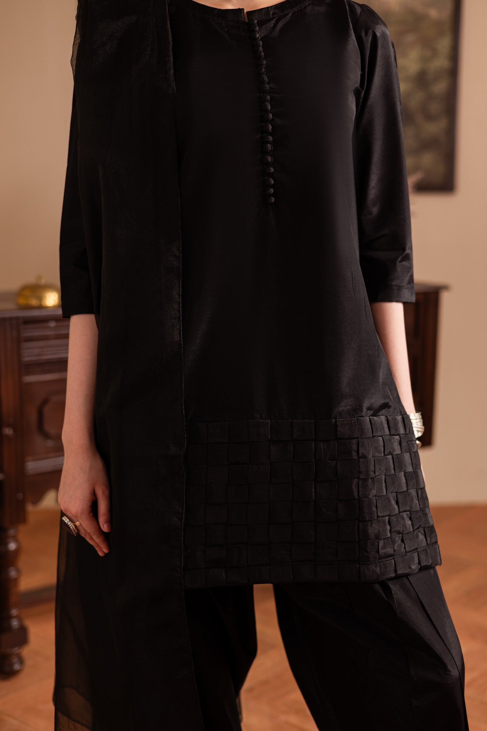 3PC Luxury Solid Silk Dress LSS - Black