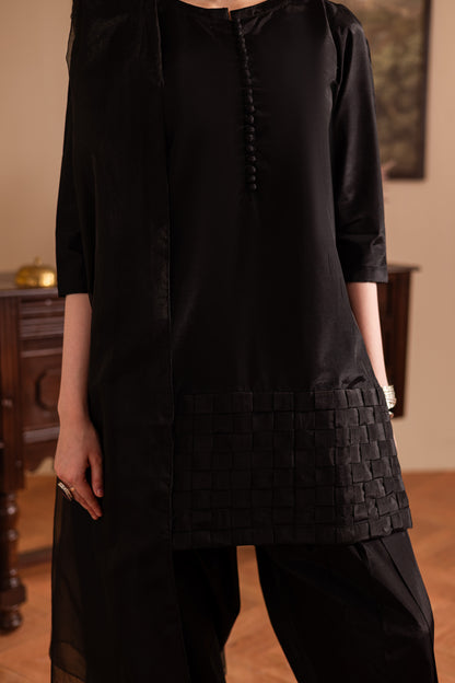 3PC Luxury Solid Silk Dress LSS - Black