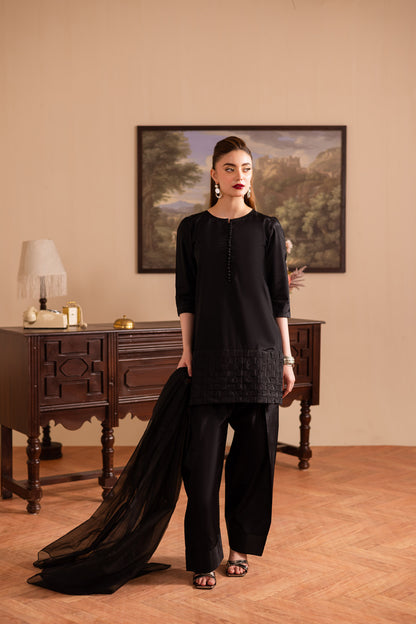 3PC Luxury Solid Silk Dress LSS - Black