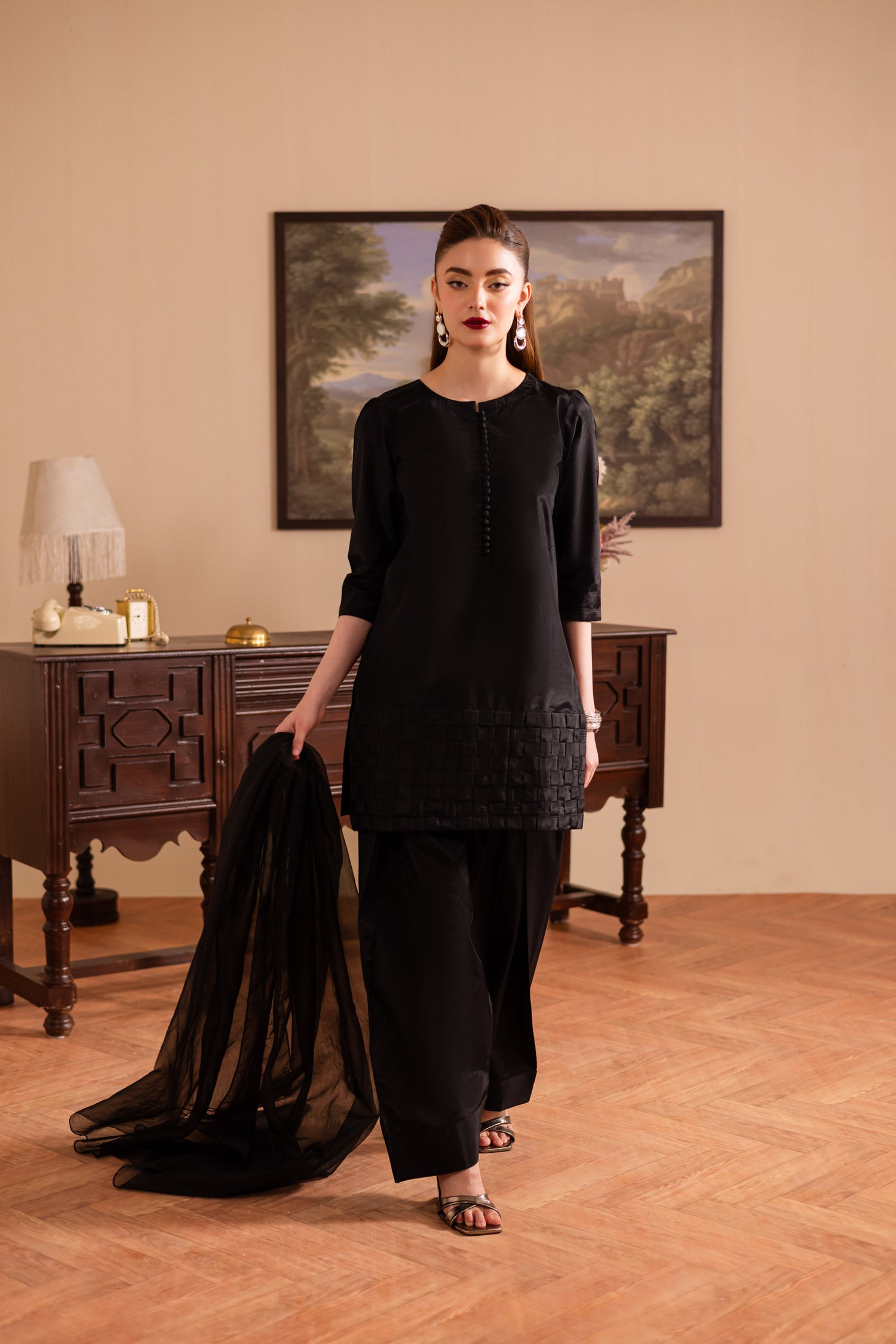 3PC Luxury Solid Silk Dress LSS - Black