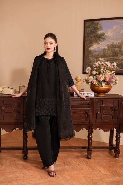 3PC Luxury Solid Silk Dress LSS - Black