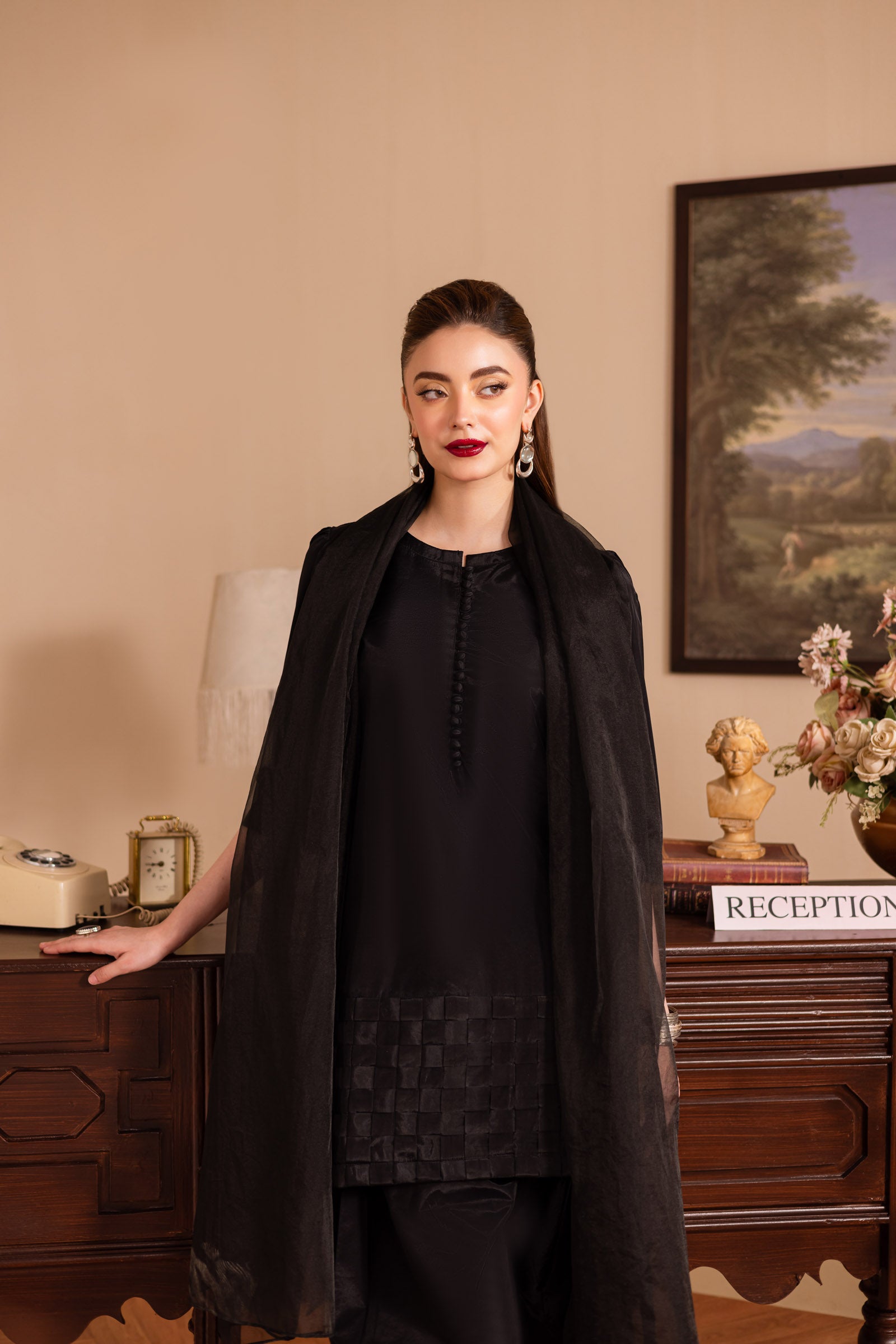 3PC Luxury Solid Silk Dress LSS - Black