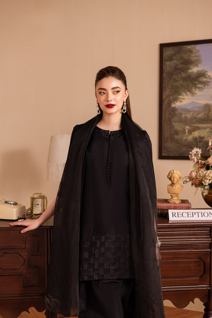 3PC Luxury Solid Silk Dress LSS - Black