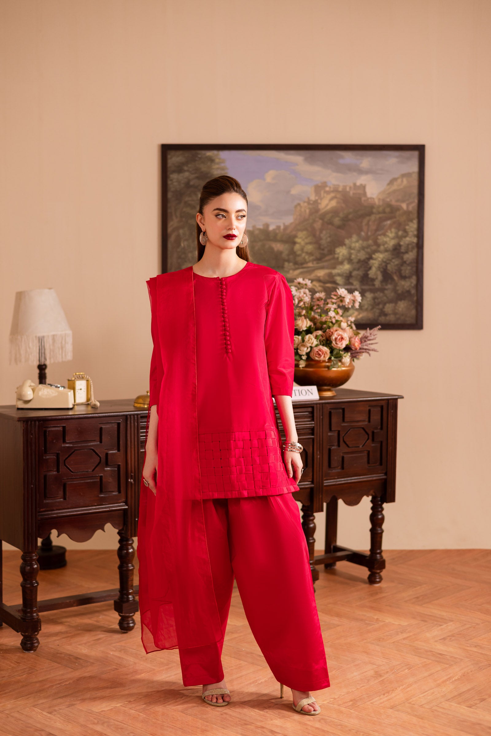 3PC Luxury Solid Silk Dress LSS - Shocking Pink