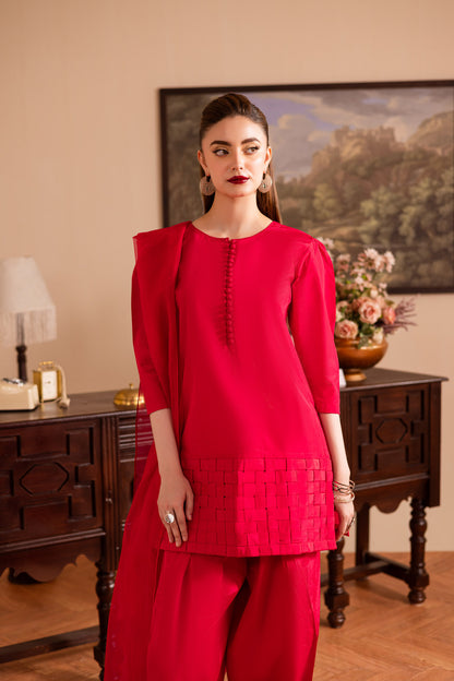 3PC Luxury Solid Silk Dress LSS - Shocking Pink