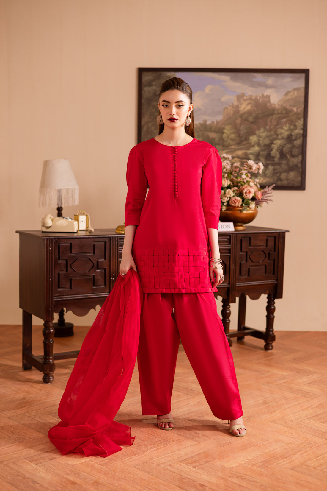 3PC Luxury Solid Silk Dress LSS - Shocking Pink