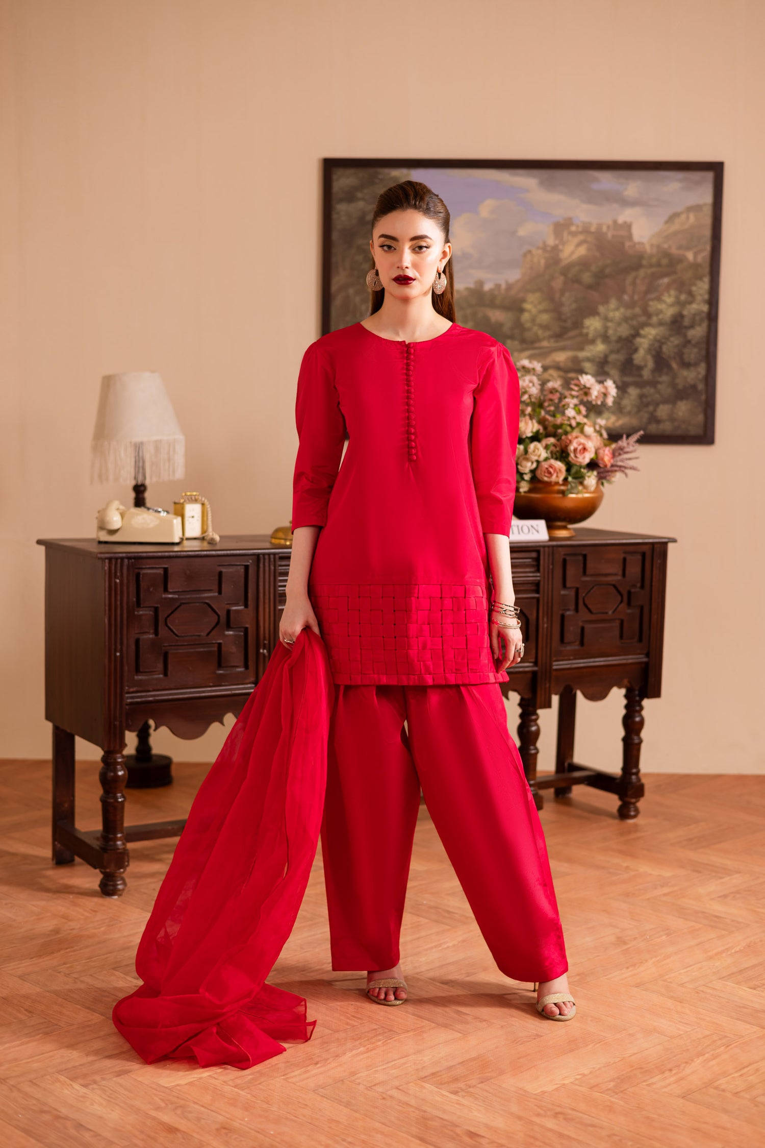 3PC Luxury Solid Silk Dress LSS - Shocking Pink