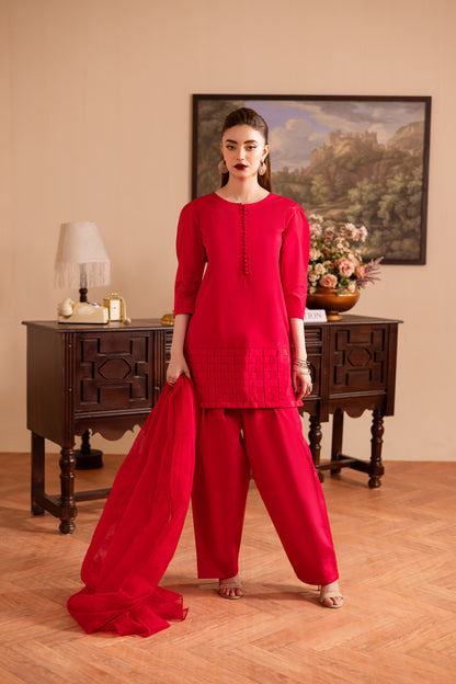 3PC Luxury Solid Silk Dress LSS - Shocking Pink