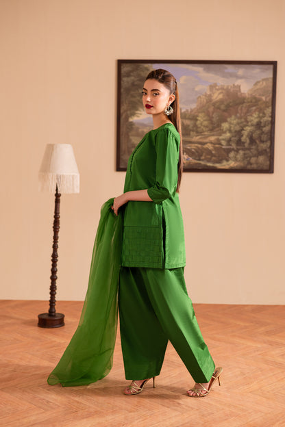 3PC Luxury Solid Silk Dress LSS - Green Silayi Pret 3PC Luxury Solid Silk Dress LSS - Green Silayi Pret