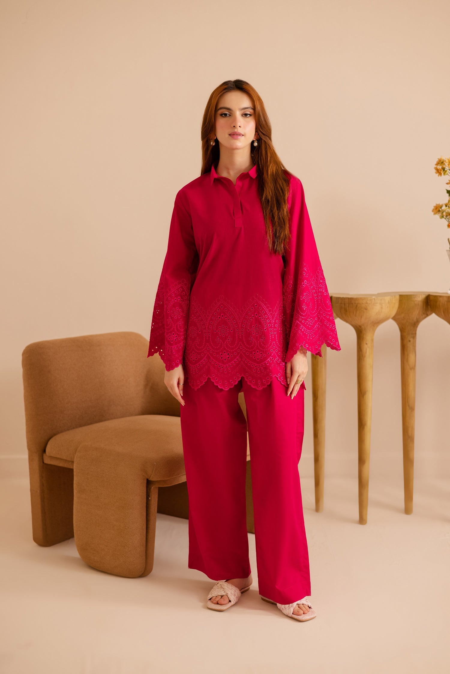 Schiffli Embroidered Co-Ord - 1159-S.PNK