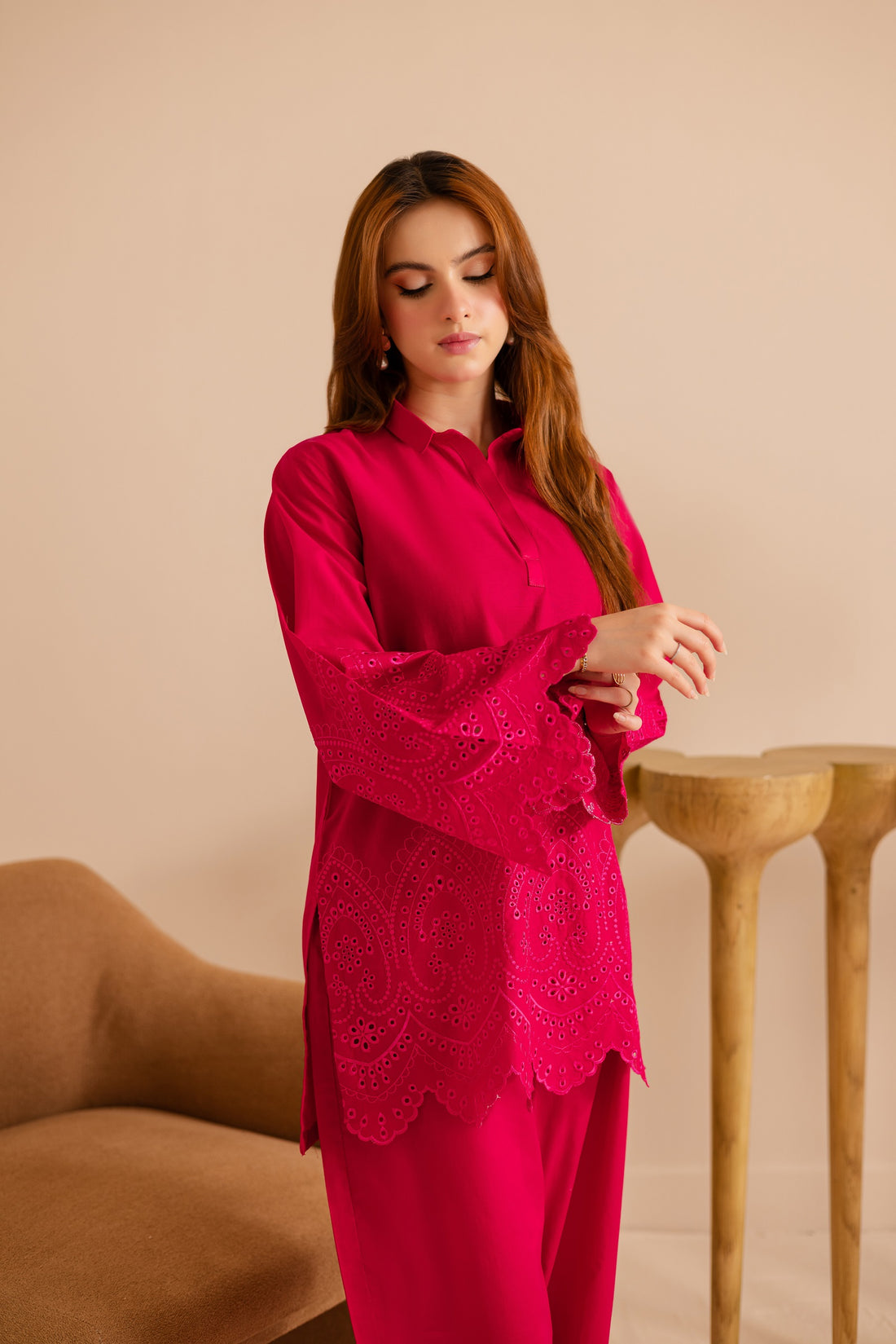 Schiffli Embroidered Co-Ord - 1159-S.PNK