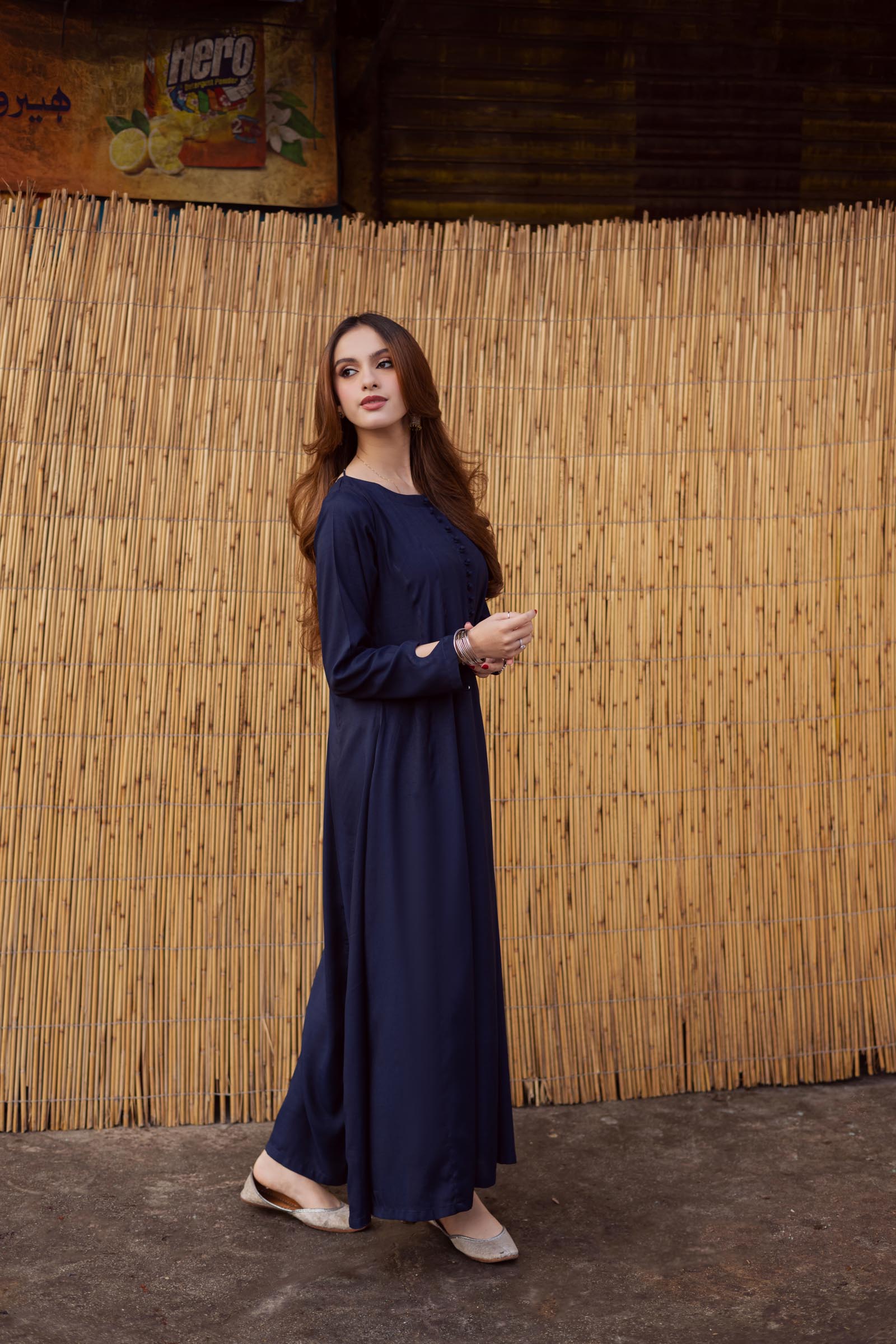 Raw Silk Frock-Navy Blue