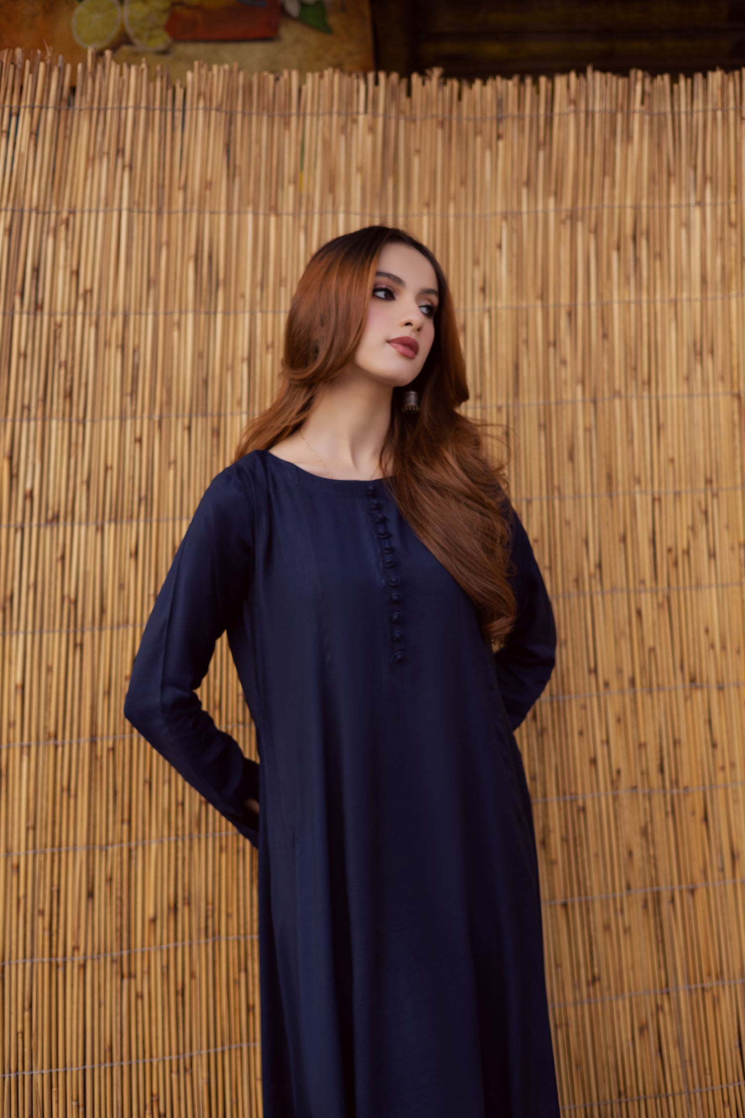 Raw Silk Frock-Navy Blue