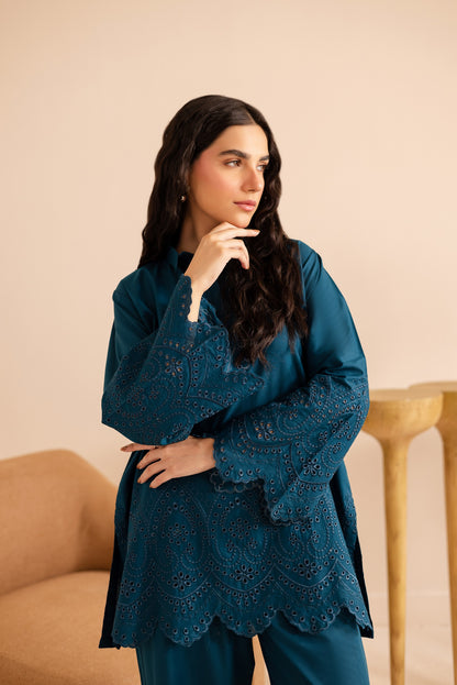 Schiffli Embroidered Co-Ord - 1158-TEAL