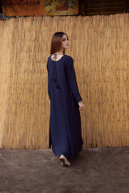Raw Silk Frock-Navy Blue