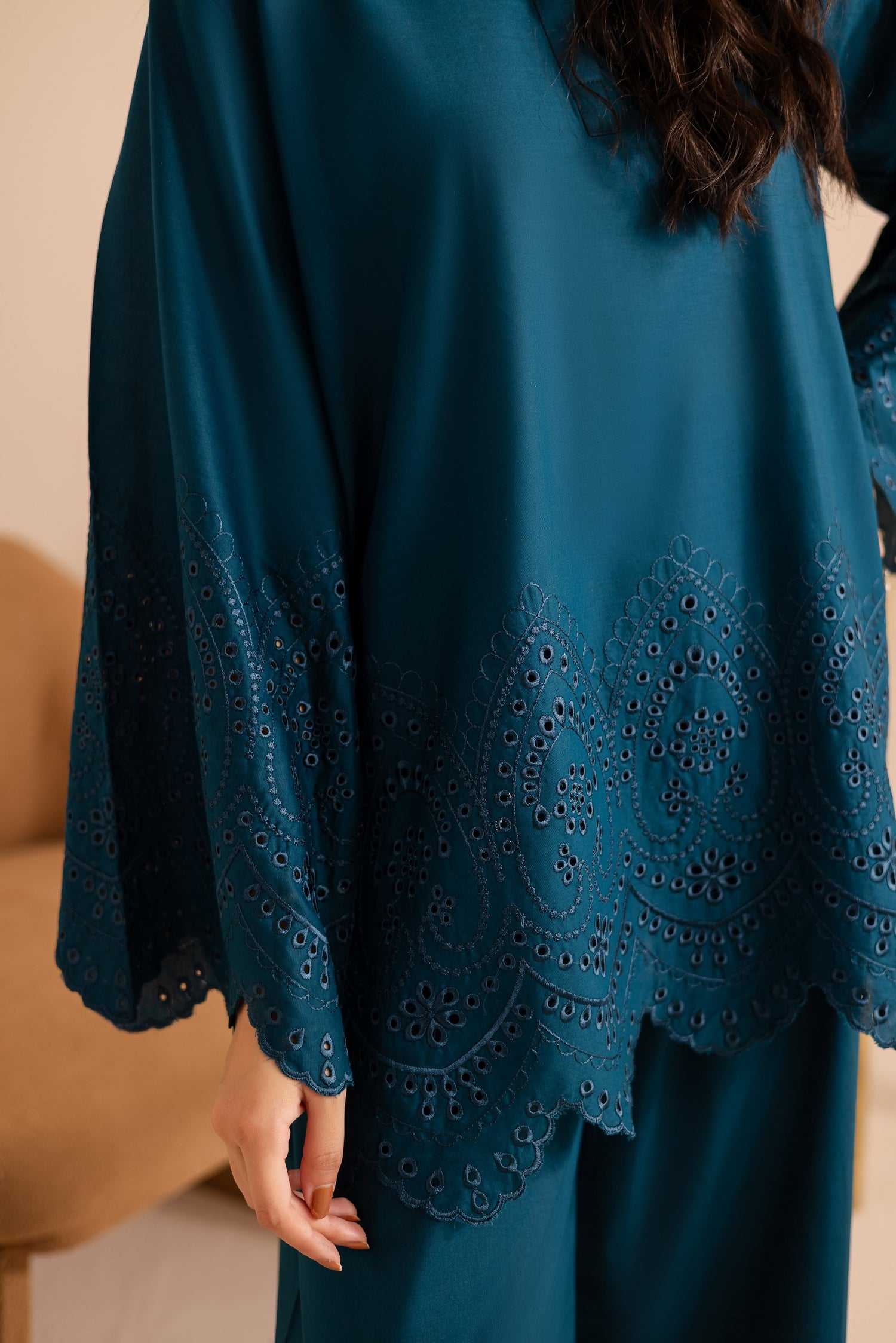 Schiffli Embroidered Co-Ord - 1158-TEAL