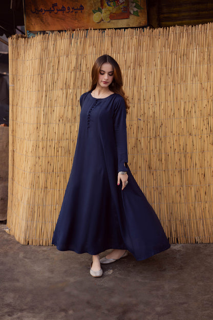 Raw Silk Frock-Navy Blue