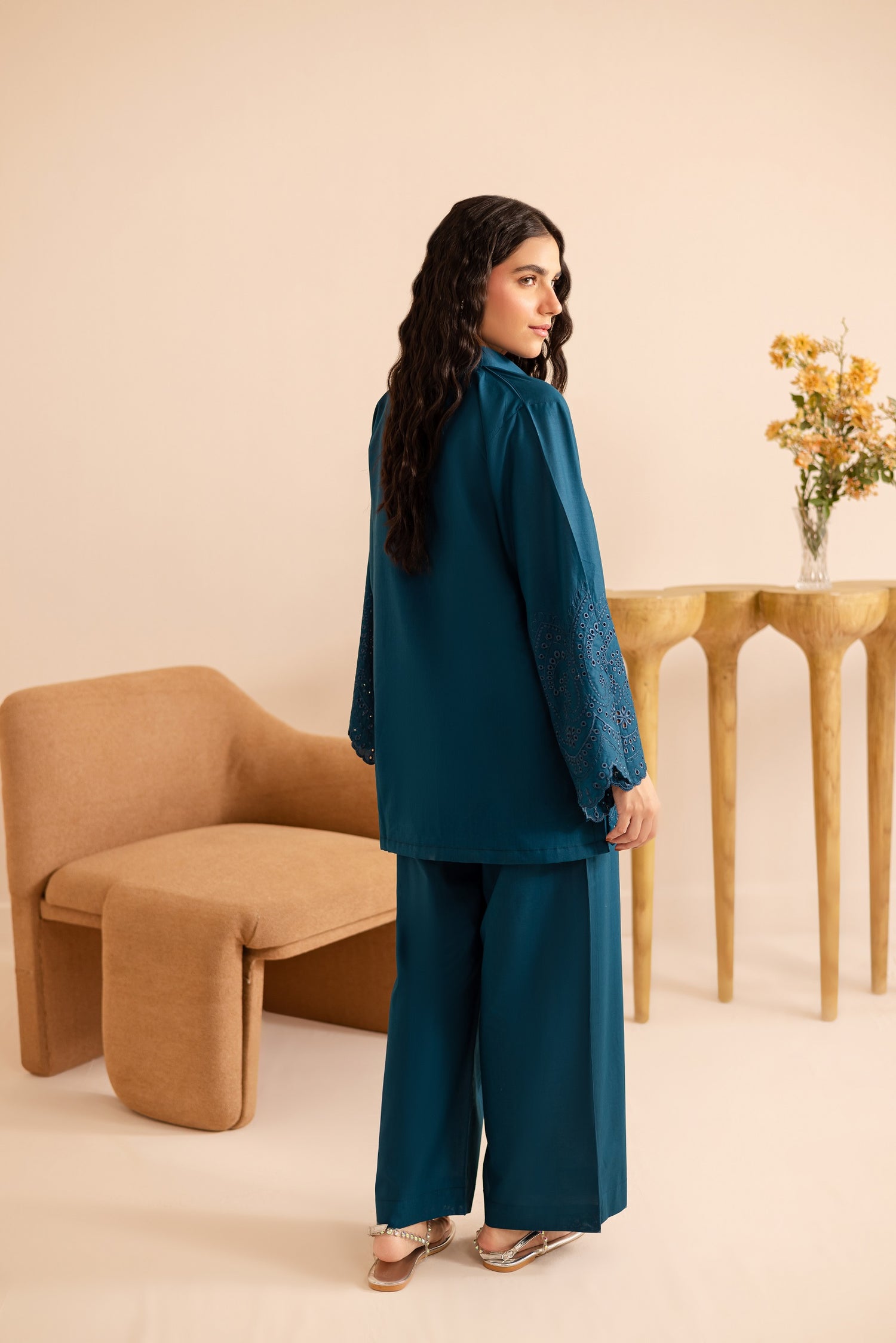 Schiffli Embroidered Co-Ord - 1158-TEAL