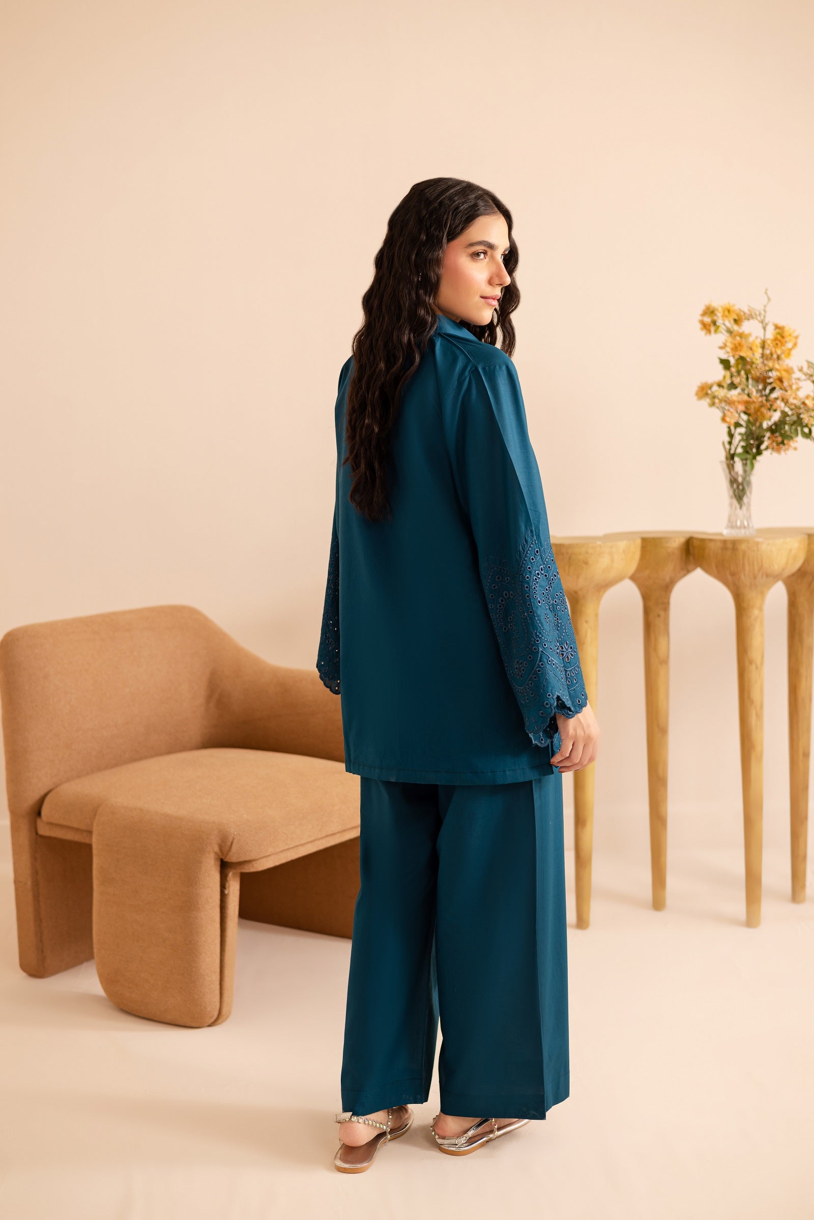 Schiffli Embroidered Co-Ord - 1158-TEAL